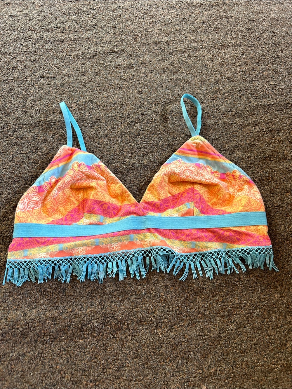 Jasmine & Ginger Multicolor Fringe Bralette with Turquoise Trim